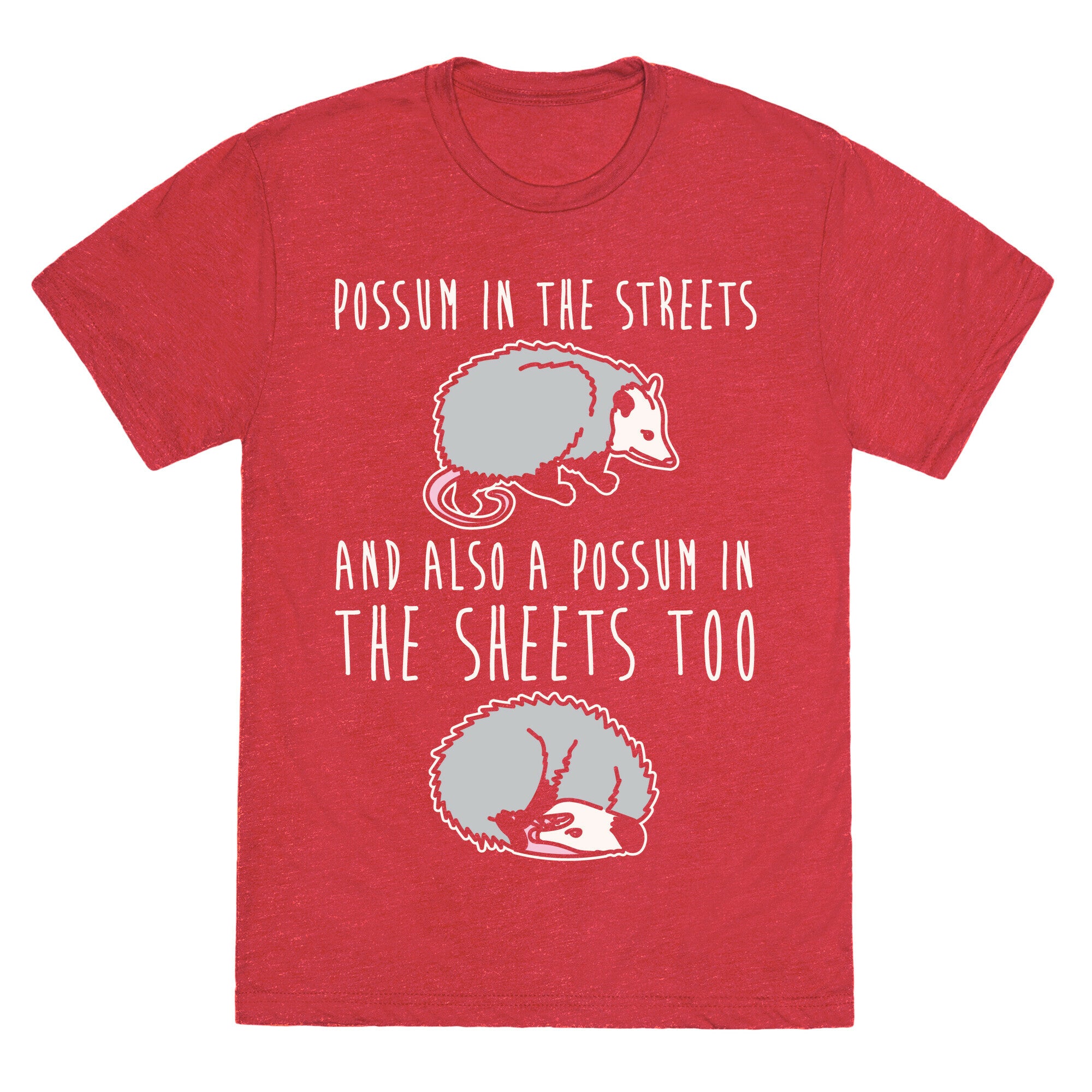 Possum In The Streets and Also A Possum In The Sheets White Print Unisex Triblend Tee